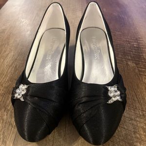 Elegantpark women closed toe comfort heel rhinestone satin wedding bridal shoe